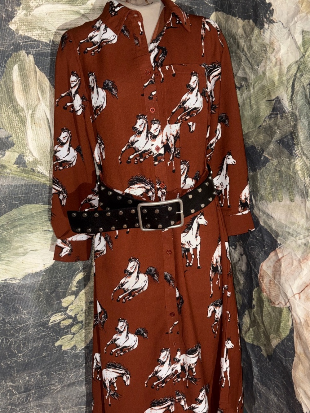 Cotton Rye Horse Button Up Shirt Dress